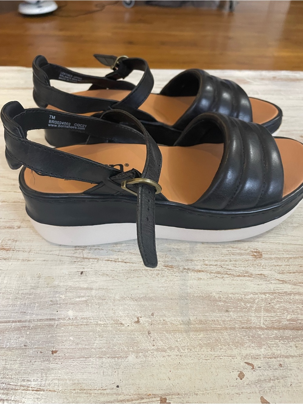 Born Black Quilted Strap Sandals with White Platform